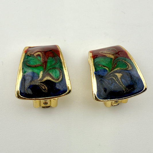 Vintage Abstract Gold Tone Clip-On Earrings