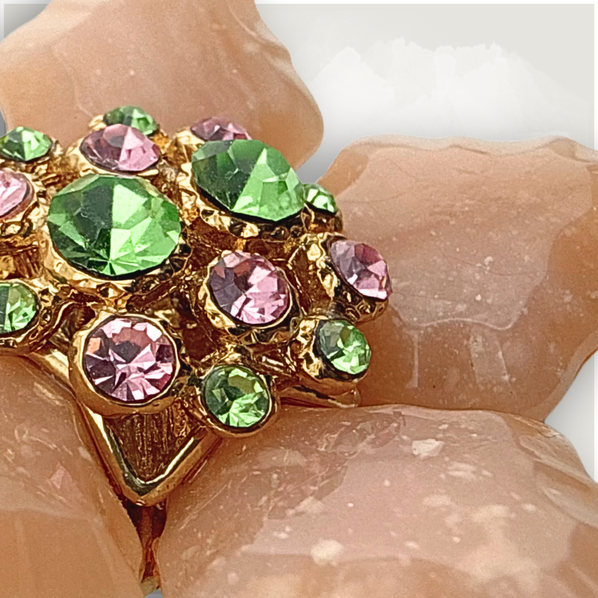 Vintage Pink Flower Rhinestone Brooch