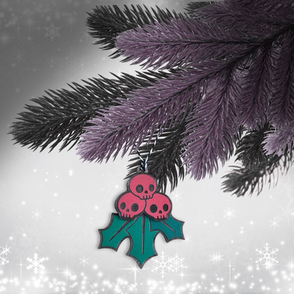 Horror Skull Holly Berry Spooky Creepmas Ornament