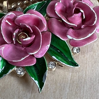 Vintage Crown Trifari Pink Rose Basket Brooch