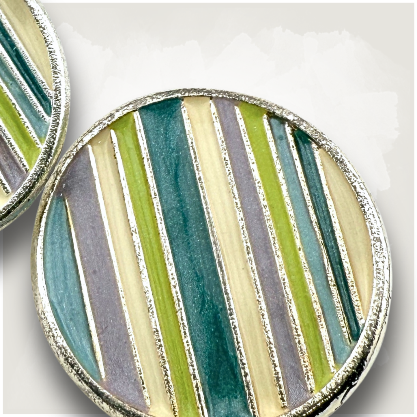Vintage Striped Enamel Button Clip-on Earrings