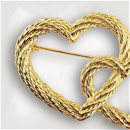 Vintage Double Interlocking Hearts Brooch