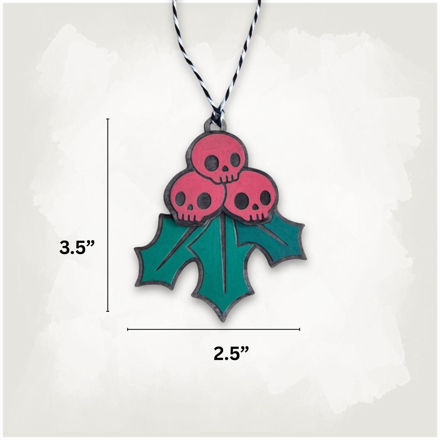 Horror Skull Holly Berry Spooky Creepmas Ornament