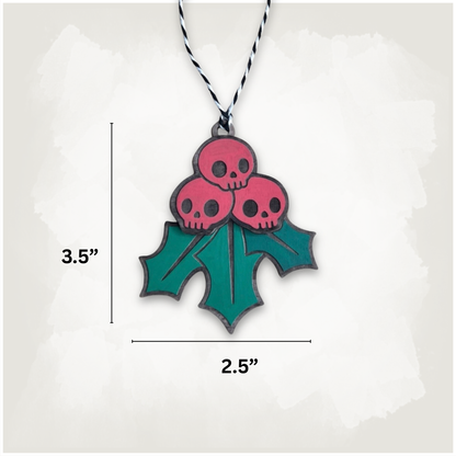 Horror Skull Holly Berry Spooky Creepmas Ornament