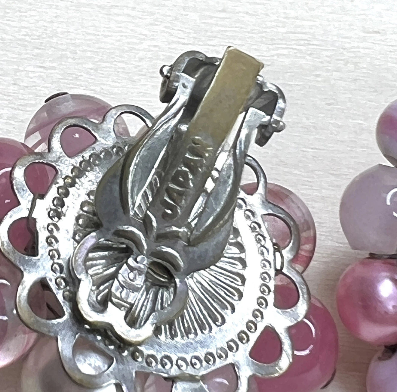 Vintage Pink Bead Cluster Clip-On Earrings (Japan)