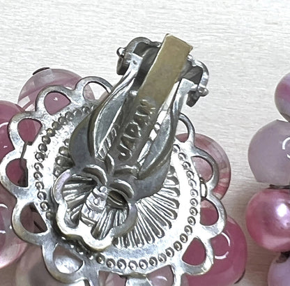 Vintage Pink Bead Cluster Clip-On Earrings (Japan)