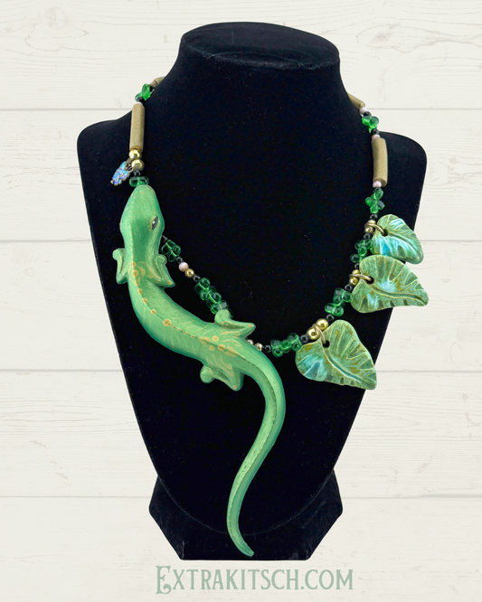 Vintage Tropical Lizard Statement Necklace