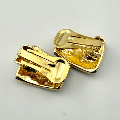 Vintage Abstract Gold Tone Clip-On Earrings