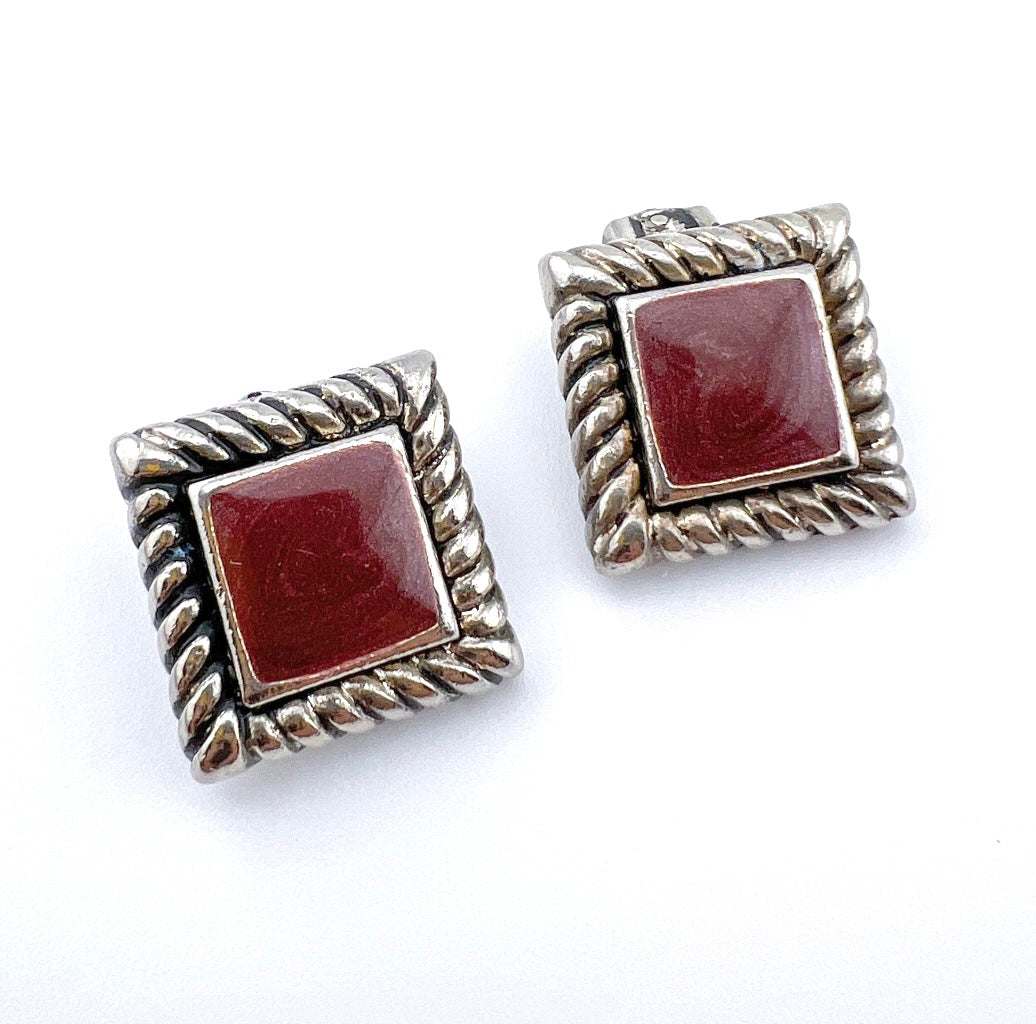 Vintage Southwestern Red Stone Clip-On Earrings