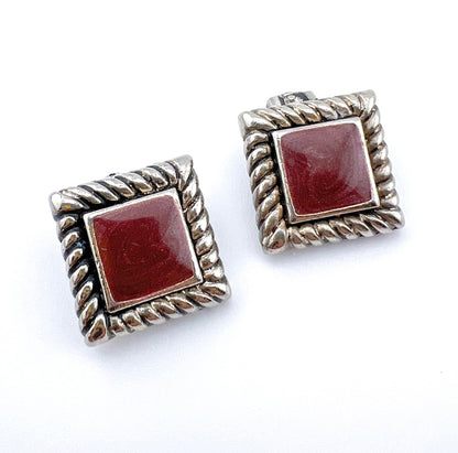 Vintage Southwestern Red Stone Clip-On Earrings