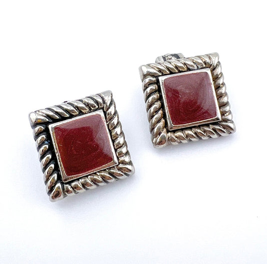 Vintage Southwestern Red Stone Clip-On Earrings