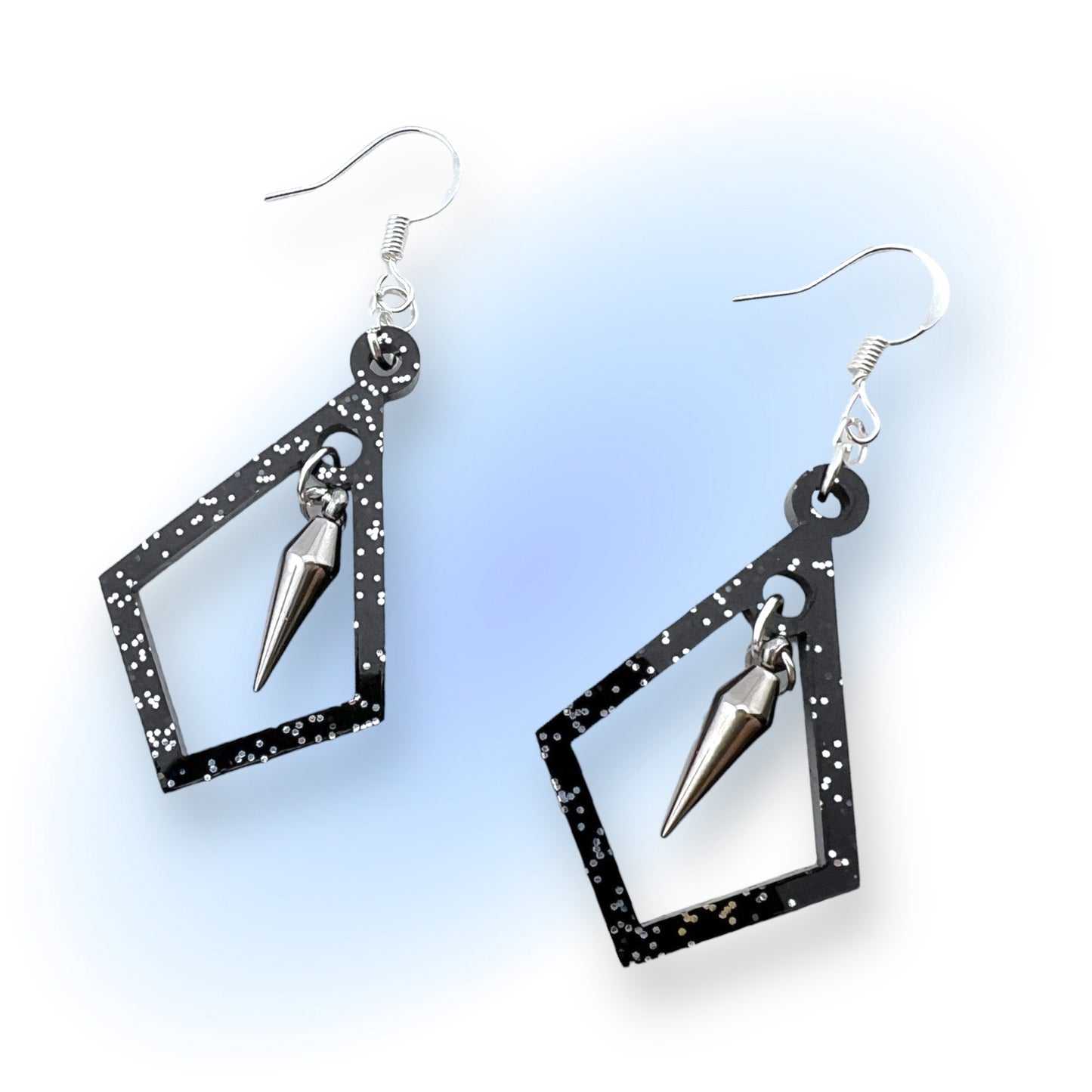 Punk Rock Spike Black Glitter Dangle Earrings