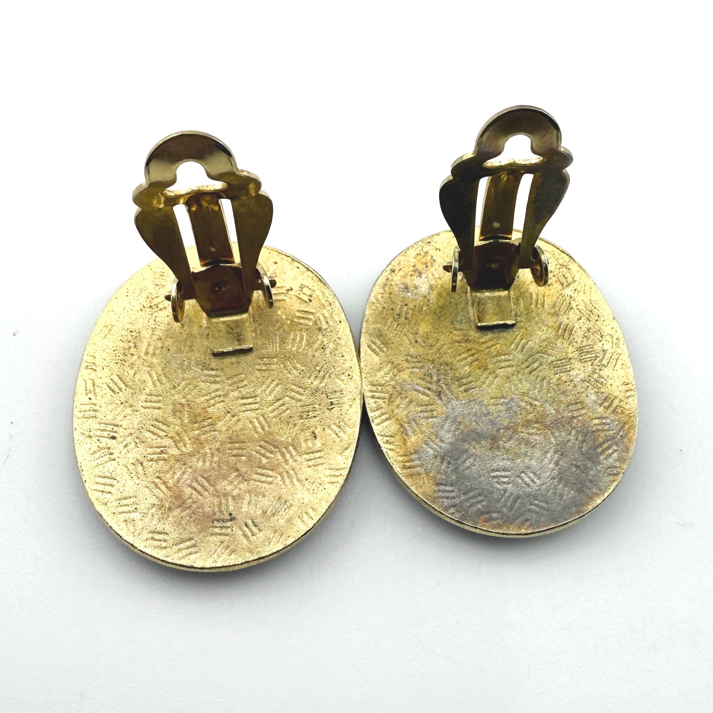 Vintage Cloisonné Cat Clip-On Earrings Gold Tone Enamel