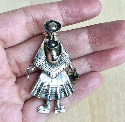 Vintage Metal Folk Art Brooch