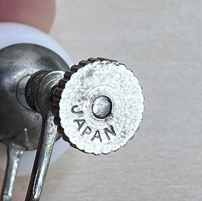 Vintage White Glass Screw-Back Earrings (Made in Japan Mid-Century)