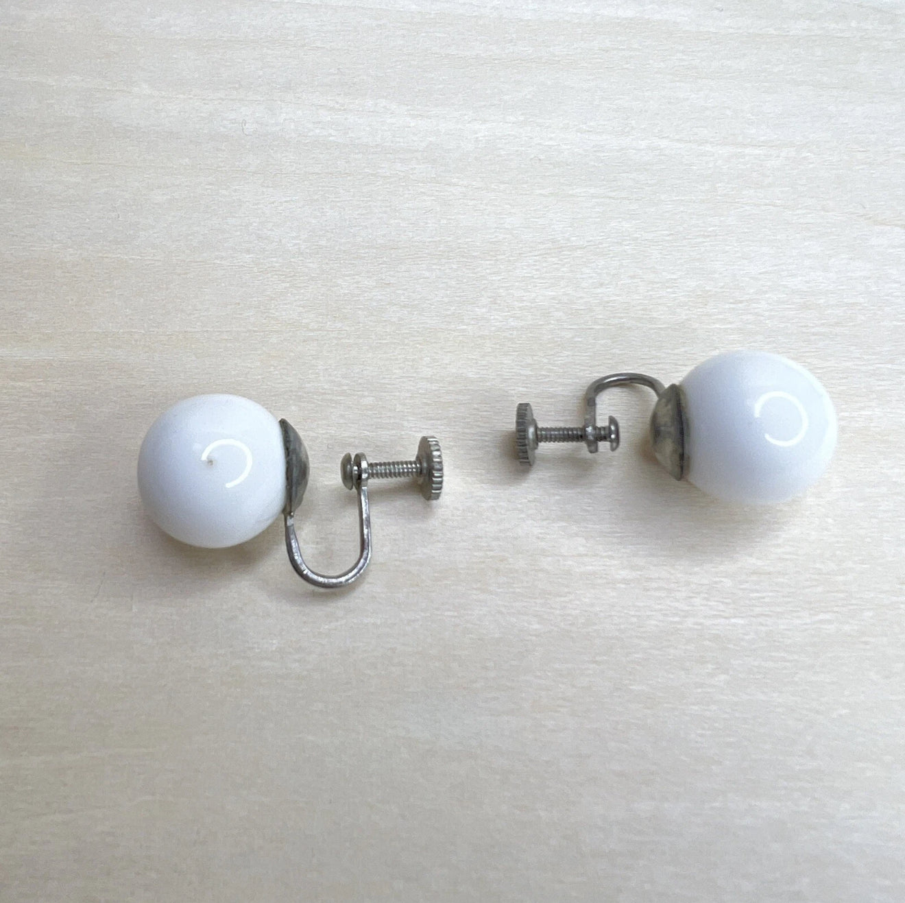 Vintage White Glass Screw-Back Earrings (Made in Japan Mid-Century)