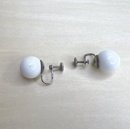 Vintage White Glass Screw-Back Earrings (Made in Japan Mid-Century)