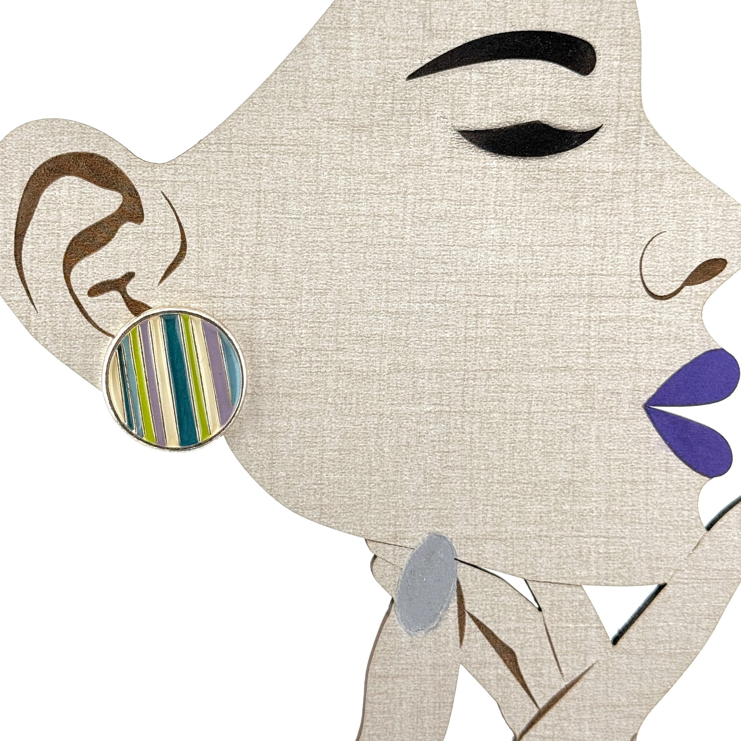 Vintage Enamel Striped Clip On Earrings