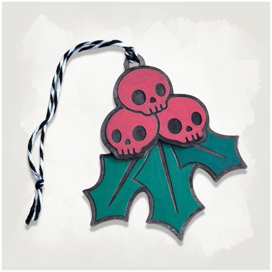 Horror Skull Holly Berry Spooky Creepmas Ornament