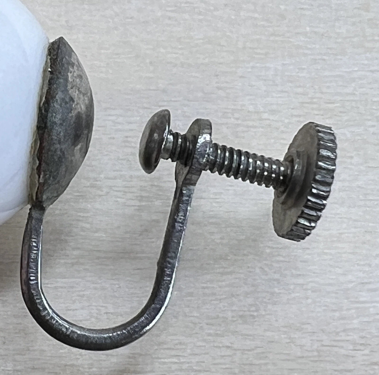 Vintage White Glass Screw-Back Earrings (Made in Japan Mid-Century)