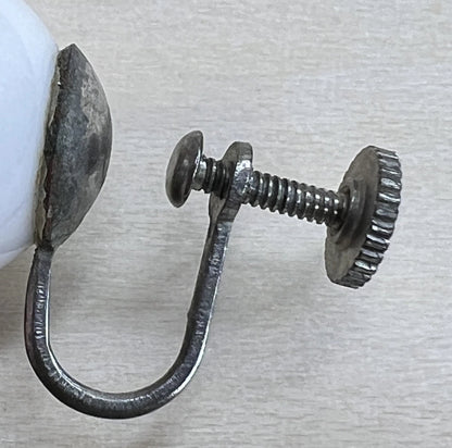 Vintage White Glass Screw-Back Earrings (Made in Japan Mid-Century)