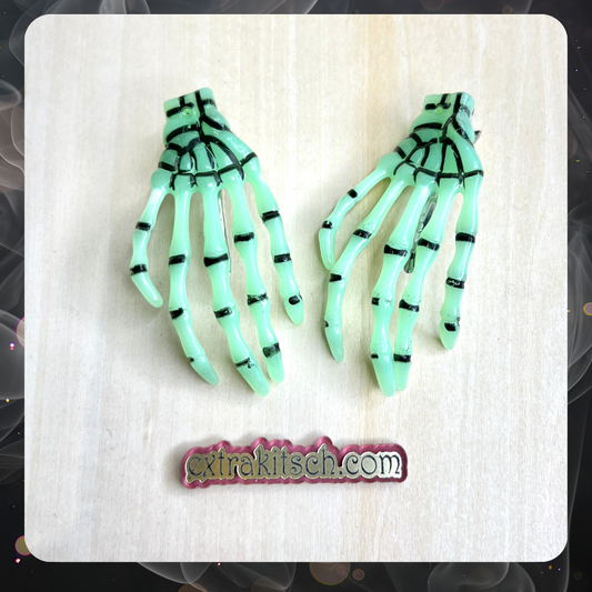 Green Skeleton Hand Hair Clips