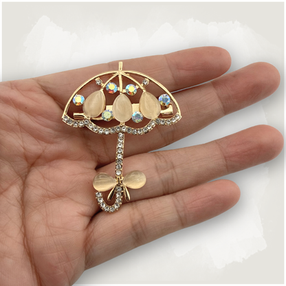 Rhinestone Parasol Umbrella Brooch
