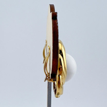 Trifari White & Gold Vintage Clip On Earrings