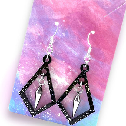 Punk Rock Spike Black Glitter Dangle Earrings