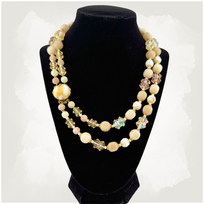 Vintage AB Glass Beaded Necklace - West Germany