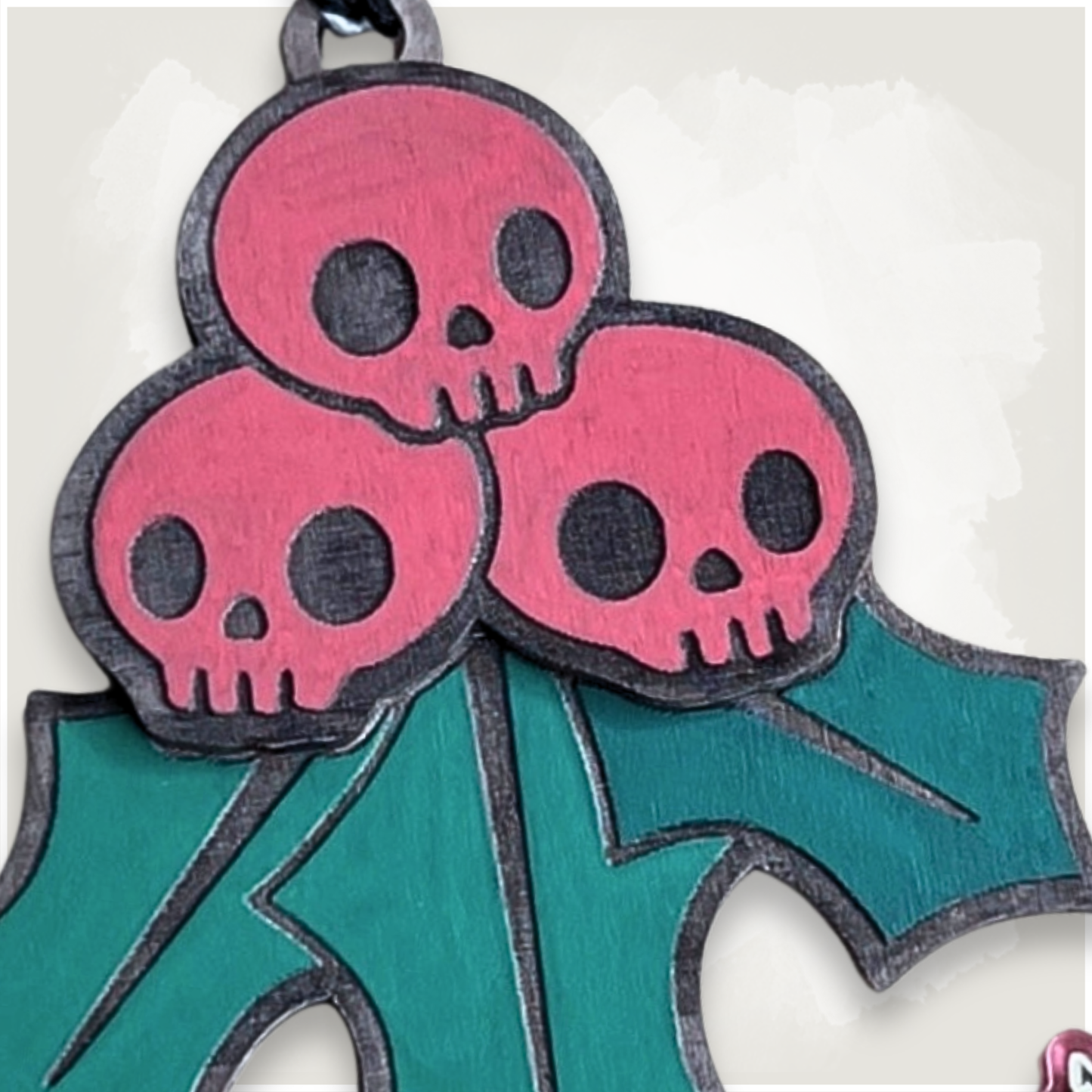 Horror Skull Holly Berry Spooky Creepmas Ornament
