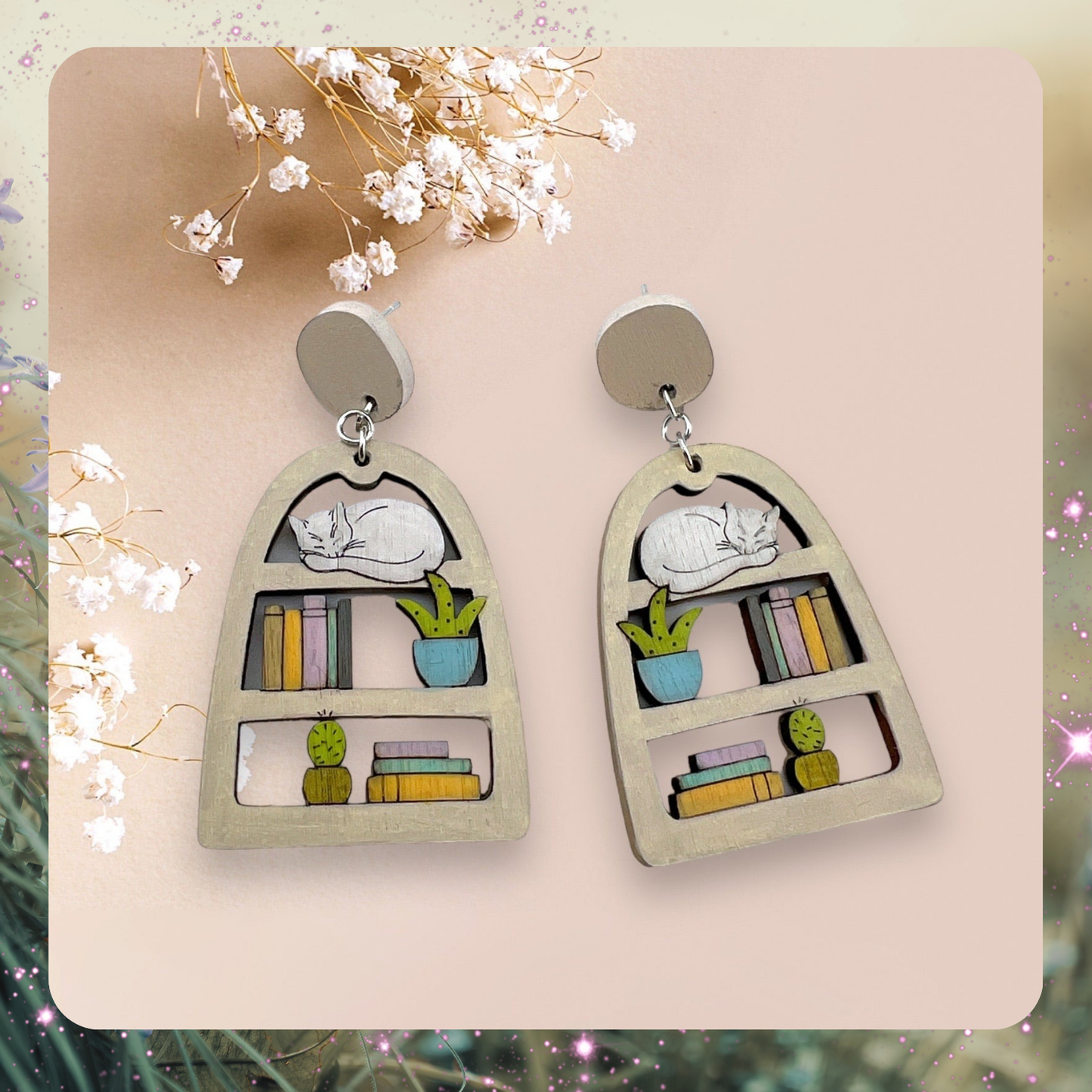 Kitty Cat Bookshelf Earrings