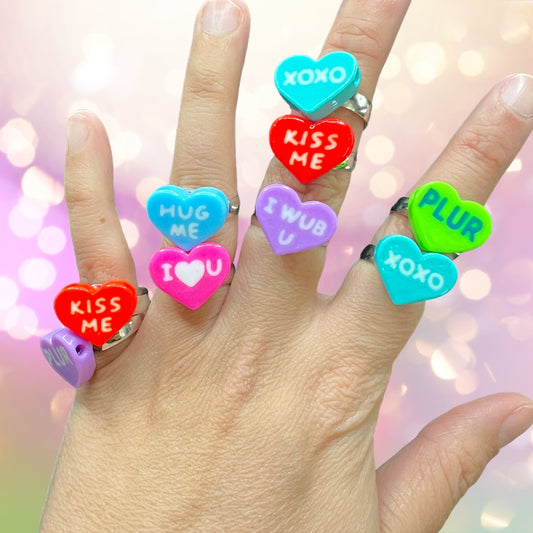 Heart Rave Ring - Kandi Heart Conversation Valentine Jewelry