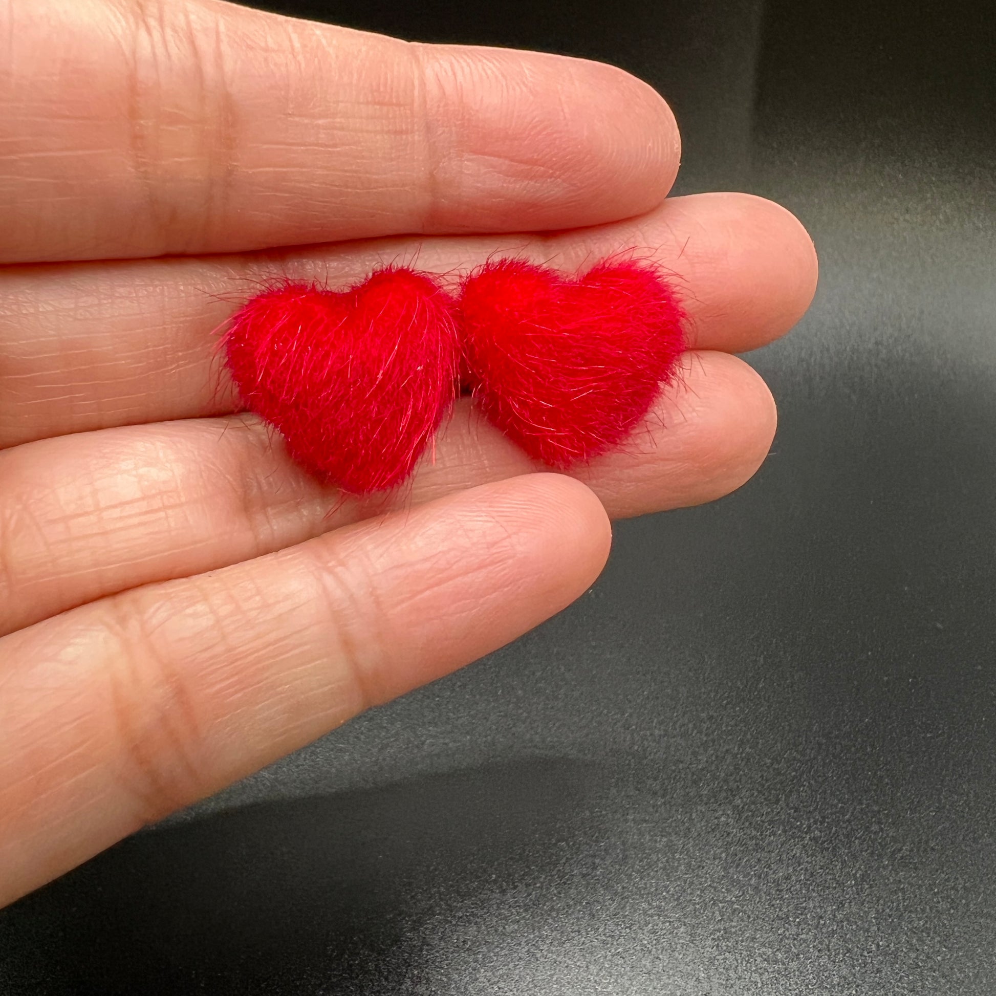 Adorable Red Fuzzy Teddy Bear Heart Earrings – a sweet Valentine's Day gift. Handmade with love for a cozy and stylish touch. Shop now at Extra Kitsch! 