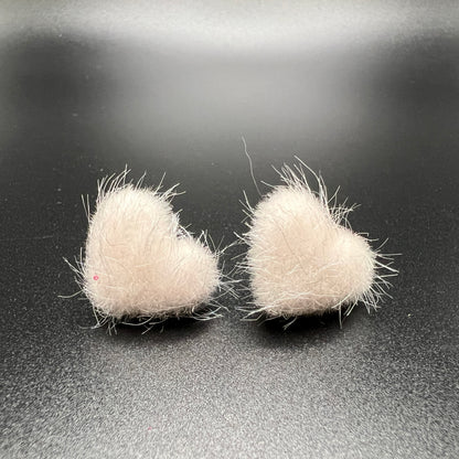 Heart Earrings - Fuzzy Teddy Bear Fur Valentine Gift Stud Earrings