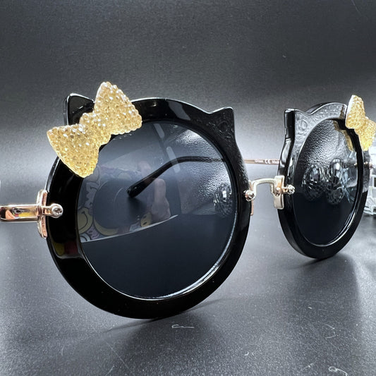 Mod Kitty Sunglasses with Gold Bows