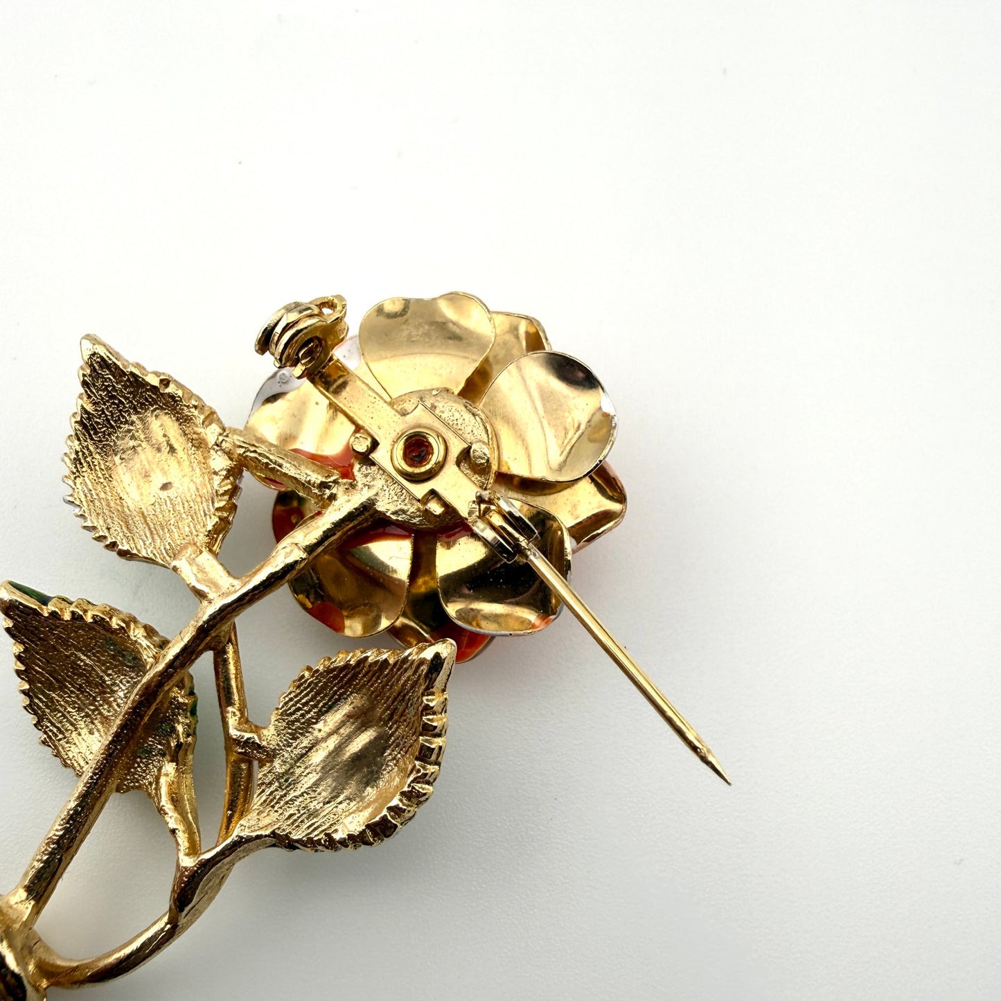 Retro Orange Flower Brooch and Clip On Earring Set