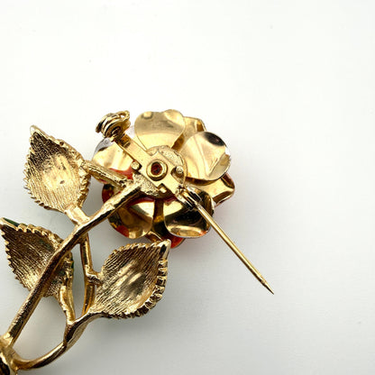 Retro Orange Flower Brooch and Clip On Earring Set