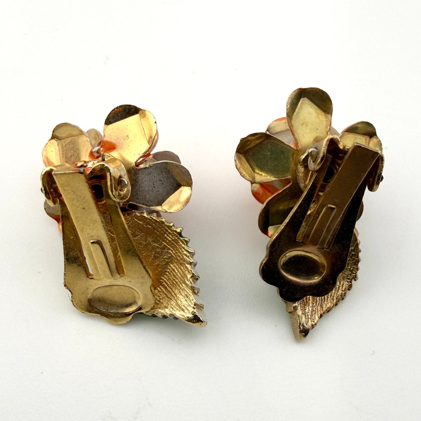 Retro Orange Flower Brooch and Clip On Earring Set