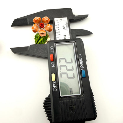 Retro Orange Flower Brooch and Clip On Earring Set