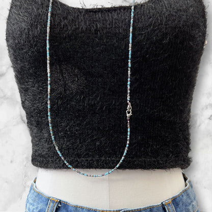 Super Long and Dainty Blue Beaded Wrap Necklace