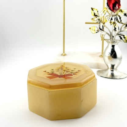 Vintage Lucite Vanity Trinket Box with Dried Yellow Flowers Embedded